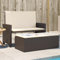 Keyroto Rattan-Lounge 2-Sitzer,Gartensofa mit Bettfunktion,inkl. Hocker, Daybed zweigeteilt, kleine Rattan Couch,Rattan Terrassensofa mit Ottomane und Schlaffunktion Grau