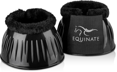 Equinate Hufglocken aus PVC mit synthetischem Lammfell XL - Robuste und stoßdämpfende Springglocken - Hufschutz für Training und Turniere - 2er Set