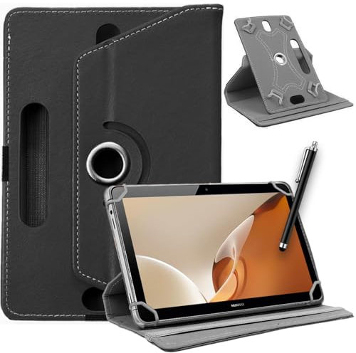 SU 10 inch Tablet Case - Universal Stand Case Folio Cover Magic Leather 360° Rotating Case Fits for ALL 10 Inch & 10.1in Inch Tablets + Stylus Pen (BLACK)