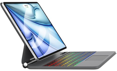 WINCHKING Clavier pour iPad Pro 13 M4 2024 - Magic Keyboard pour iPad Pro 13 Pouces, Trackpad Multi-Touch,AZERTY Rétroéclairage 7 Couleurs