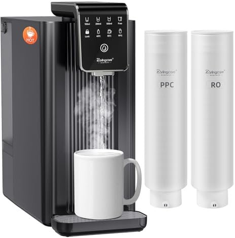 Reverse Osmosis Water Filter Countertop Hot Water Dispenser 6 Stage Filtration UV Light Adjustable Temp Volume TDS & Filter Life Monitoring 3:1 Pure to Drain Water Purifier for Kitchen Office Home