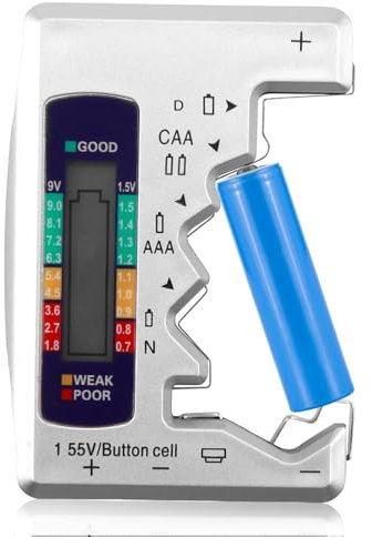 Universal Battery Checker for All Batteries Uk Battery, Digital Battery Capacity Level Tester - Battery Tester for AA AAA N C D 9V 1.55V Button Cell Batteries (Requires No Battery to Operate) (White)