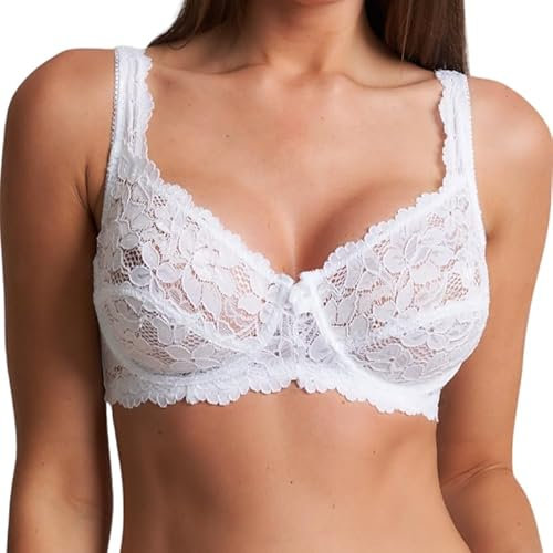 Trendy Lane Women’s Floral Lace Push-Up Bra - Underwired, Full Coverage, Non-Padded Soft Cup Bra with Adjustable Straps for Everyday Comfort (White, 44C)