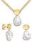 JEVELION Goldschmuck-Schmuckset Gold 585 Keshi-Perle 2x Ohrstecker + Goldanhänger mit Muschel-Applikation für Damen.. Mit Kette 925 Silber vergoldet - Kettenlänge 45 cm.