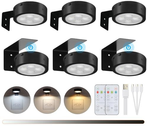 Luci Per Quadri Ricaricabile, 6 Pezzi luce con telecomando senza fili, 3 Temperatura Colore Con Dimmerabile E Timer Magnetic Painting Light per Vetrina Illuminazione Arte(Nero)