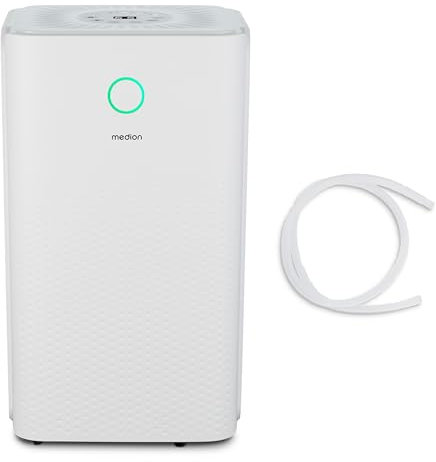 MEDION DH10 Luftentfeuchter elektrisch (bis zu 50m³ (20m²), 12Liter/24h, 38db leise, elektrischer Raumentfeuchter, Normalbetrieb, Wäschemodus, Ventilatorbetrieb, Timer, Bodenrollen, Entfeuchter)