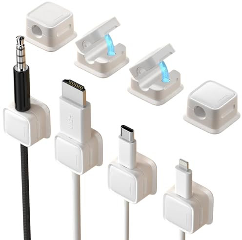 8 Pack Magnetic Cord Organizer, Easy Secure Adhesive Cable Management, Wire Holder Keeper Organizer Management, Hide Or Organize Phone USB Charger Cable for Home,Office,Car,Desk,Nightstand(white)