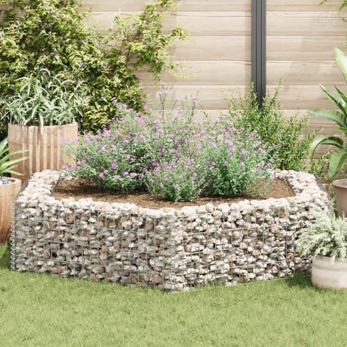 Gabionen Hochbeet Sechseck, Pflanzkasten aus verzinktem Stahl, Garten Gabionenkorb für Steine und Pflanzen, Silber, 200x173x40 cm