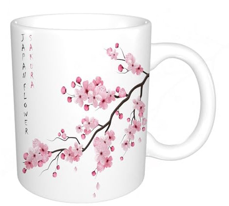 YFHJV Coffee Mug Funny Mug,Realistic Sakura Japan Cherry Branch with Blooming Flowers,Tea Cup Cup Gift Birthday Work Office Christmas Printed Coffee Cup 11Oz Cups 330ml Large Coffee Mug