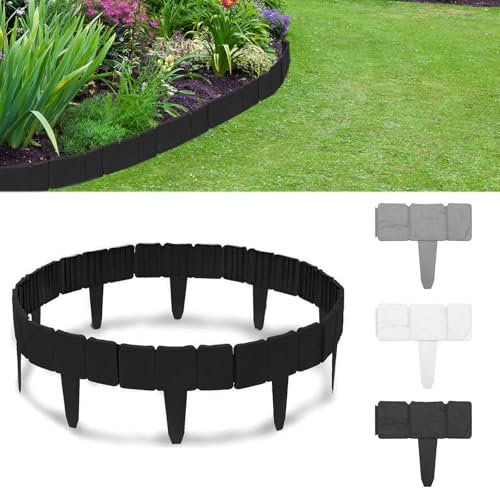 Hengrongshen Rasenkante Kunststoff 15M, Flexibler Steinoptik Palisade Beetumrandung, Beeteinfassung 23cm Hoch, Beetbegrenzung Kunststoff Randsteine für Garten Blumenbeet, 60 Stücke, Schwarz