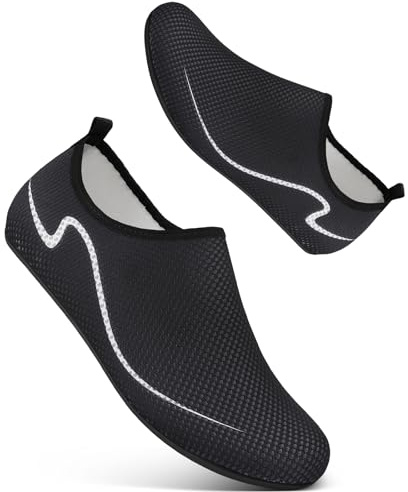 Beach Shoes Water Shoes Swim Swimming Aqua Socks Barefoot for Sea Pool Quick Dry Lightweight Women Men(Wave Black 7.5 UK /41 EU)