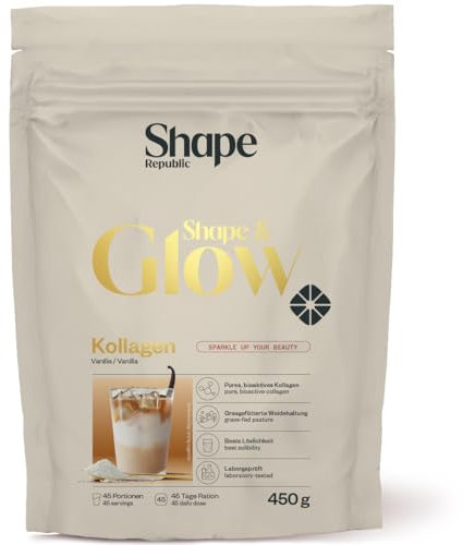 SHAPE REPUBLIC Kollagen Pulver Vanille 450g - Premium Kollagenpeptide Typ 1 & 3 - Bioaktives Kollagen Hydrolysat - Gute Löslichkeit