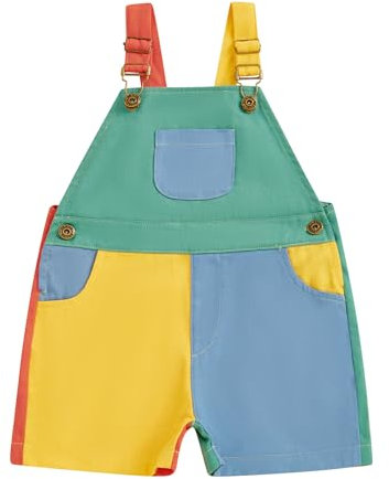 Kids Toddler Boys Girls Denim Dungarees Shorts Color Block Sleeveless Overalls Shortalls Baby Summer Clothes Outfits (Green, 3-4 Years)