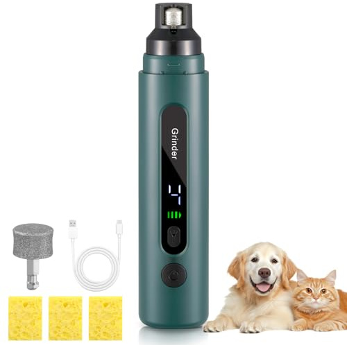 VINATO Tagliaunghie Elettrico Ricaricabile per Cani e Gatti, Lima Unghie Professionale con 5 velocità, LED, 2 Testine Diamantate e 3 Porte di Taglio, Adatto a Tutte Le Taglie