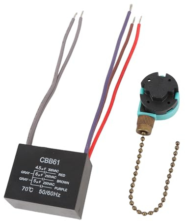 Haofy Interruptor de Cadena de Tracción de Velocidad, Condensador CBB61 de 4 Cables, Interruptor de Ventilador de Techo de 3 Velocidades para Varias Marcas