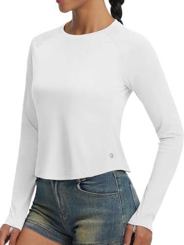 baleaf Womens Long Sleeve Tops Cropped Sun Protection Running Shirts | Lightweight Quick Dry UPF 50+ for Gym Sports Hiking Workout Causal Wear
