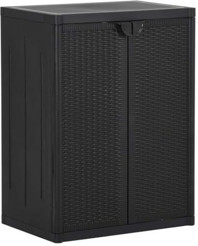 ZQQLVOO Gartenschrank Schwarz 65x45x88 cm PP Rattan-Optik mit 2 Böden Aufbewahrungsschrank Lagerschrank Terrassenschrank wetterfest langlebig