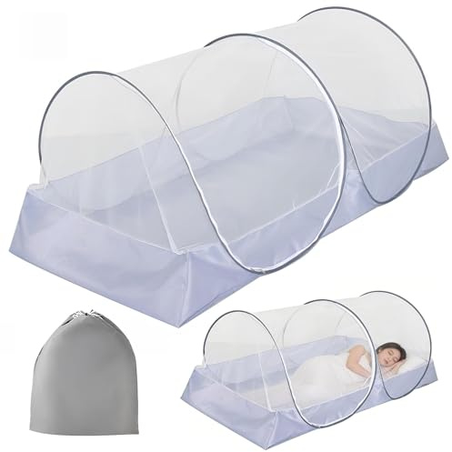 LINSOCLE Moustiquaire Voyage, 200 x 100 x 73 cm Tente Moustiquaire Pop Up, Pliable - Moustiquaire de Lit Simple pour Camping Extérieure et Chambre, Rapide et Portable