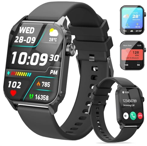 TRAUSI Smart Watches for Women Men, 1.83 inches HD Smartwatch with 120 Sports Modes, Heart Rate/Sleep Monitor, IP67 Waterproof, Bluetooth Call & Music Control for iPhone/Android (Glossy black)