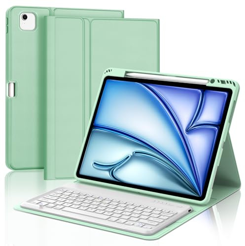 IVEOPPE Funda Teclado para iPad Air 13 Pulgadas M4 2026/M3 2025/M2 2024 | Capa Keyboard Bluetooth Magnético, QWERTY Español Ñ, Desmontable con portalápices para iPad Pro 12.9 3-6 Gen, Verde claro