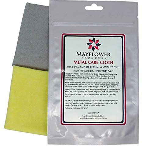 Metal Care Kit for Stainless Steel, Copper, Brass, Chrome. Made in USA, Non-toxic 11 x 14 Inch, 2 Cotton Cloth Set: 1 for Cleaning and Polishing, 1 for Finish Shine. Environment, User-Friendly Cleaner