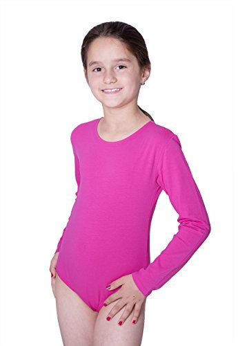Evoni Kinder-Body Langarm - Baumwolle mit Elasthan, atmungsaktiv & dehnbar, Druckknöpfe im Schritt, Unisex, Ballettanzug 122 pink