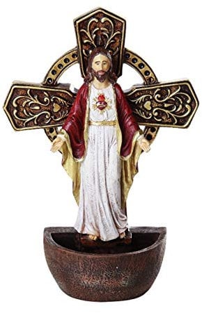 DIVINITY COLLECTION The Sacred Heart of Jesus Holy Water Font Religious Sacrament Wall Decor 6.75 inches