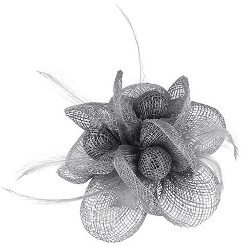 GEMVIE Bibi Mariage Femme Petit Chapeau Pince à Cheveux Fleur Broche Gris Clair