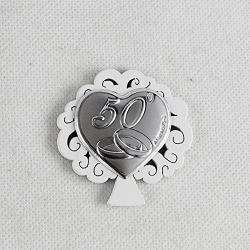 DLM26792 (Kit 12 Pezzi) Calamita Magnete Albero della Vita in Legno e Cuore per 50° Anniversario di Nozze bomboniera