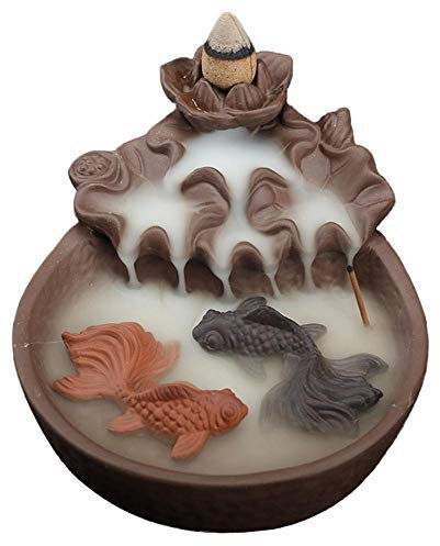 XUDREZ Brûleur d'encens à refoulement de Cascade de Poisson avec cône d'encens à refoulement de 20 pièces, brûleur de Support de cône d'encens à refoulement en céramique pour la Maison