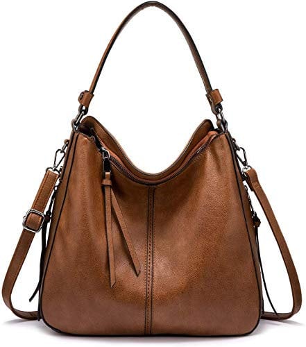 Realer Handtaschen Damen Lederimitat Umhängetasche Designer Taschen Hobo Taschen groß Mit Quasten Braun