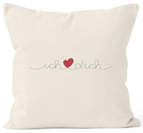 MoonWorks® Kissen-Bezug Ich Liebe Dich Valentinstag Geschenkidee Schriftzug Kissen-Hülle Deko-Kissen Baumwolle Natur Unisize
