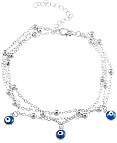Handcess Larered Argent Pendentif Oeil Cheville Bracelet De Perles Pied Bijoux Chaîne pour Femmes Et Filles