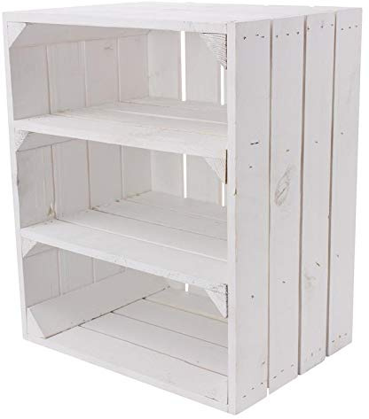 Weißes Küchenregal mit 3 Fächern Quer 50cm x 40cm x 30cm Shabby chic Obstkisten Regal Holzkiste Weinkisten regalkisten Box DIY Bücherregal