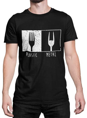 Heavy Metal Herren T-Shirt Pommesgabel - RocknRoll Tshirt Kurzarm Shirt Männer Jungs Oberteil Black Metal Festival BandMerch Gothic Clothes Regular Fit Baumwolle Schwarz S-5XL (Schwarz, XXL)