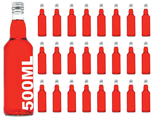 casavetro 6, 12, 24 x 500ml (0,5L) mit Verschluss/Schraub-Deckel,Glas-Flasche Set zum selbst Befüllen und Abfüllen, Essig Öl Flaschen (24 Stück-Monopol)