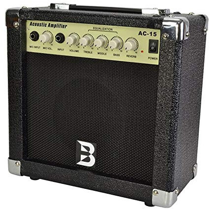 Acoustic Guitar Amplifier 15 Watt Amp 5 Speaker Compact Portable Design Black