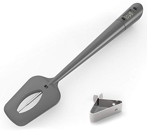 Efeng candy thermometer spatula with pot clip – Silicon grey chocolate spatula with thermometer built in,candy thermometer,thermometer spoon for chocolate, candy,creams,sauces,Jams meat cooking
