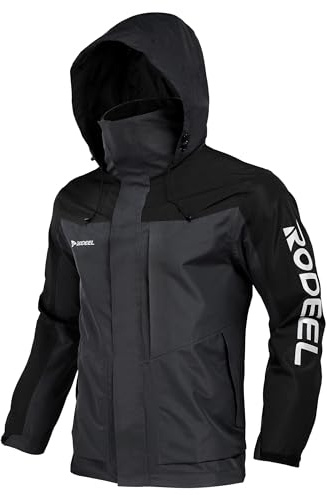 Rodeel Men's Waterproof & Windproof Jacket, Mens Shell Jacket Windbreaker with Foldaway Hood, Coat for Outdoor Camping Hiking Hunting Fishing