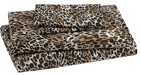Beatrice Home Fashions Bedrucktes Mikrofaser-Bettwäsche-Set, weich, bequem, pflegeleicht, enthält 1 Spannbetttuch mit 30,5 cm tiefen Taschen, 1 Bettlaken, Kissenbezug, Full, Zara Leopard