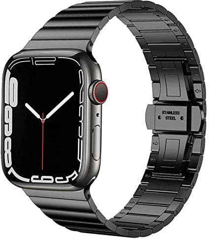 Miimall Kompatibel mit Apple Watch 49mm 45mm 44mm 42mm Armband, Edelstahl Metall Verstellbares Ersatzarmband mit Metallschließe Uhrenarmband für iWatch 9/8/7/6/SE/5/4/3/2/1&Ultra 1&2-Schwarz