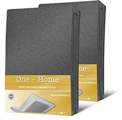 one-home 2er Pack Jersey meliert Spannbettlaken Spannbetttuch Bettlaken Melange Baumwolle, Farbe:anthrazit, Größe:90x200 cm - 100x200 cm