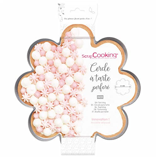 ScrapCooking - Cercle à Tarte Perforé Marguerite - Moule Cadre Pâtissier en Inox pour Tarte Florale - Moule Diamètre 30 cm Fleur - Cuisson Uniforme - Accessoire Pâtisserie Gâteau Dessert - 1321