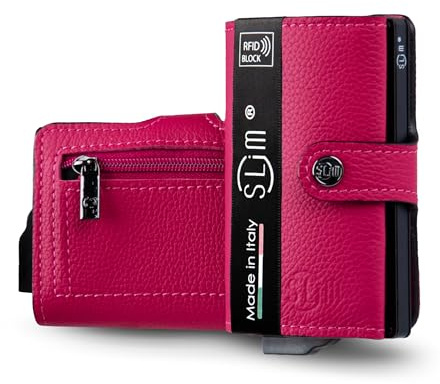 SLim Portafoglio Personalizzabile Porta Carte di Credito Schermato Portacarte Anticlonazione Uomo Donna Personalizzabile (Bottalato Fucsia con Zip)