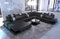 Wohnlandschaft Venedig XXL Sofa in Leder - mit LED Beleuchtung, verstellbare Kopfstützen, Recamiere/Lederfarben wählbar/Ausrichtung wählbar (Ottomane Links, Schwarz-Weiß)