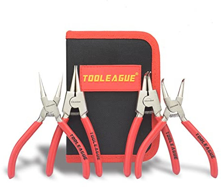 TOOLEAGUE 4 Pcs Mini Snap Ring Pliers Set, Circlip Pliers, 5 inches Internal/External Heavy Duty for Ring Remover Retaining Straight Bent Lock Ring Pliers Set