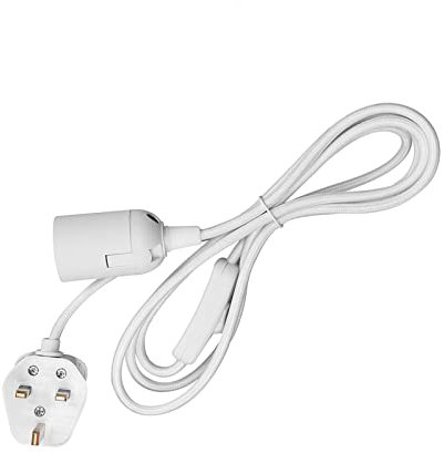 Wowsale Pendant Light Ceiling Lighting Fitting, E27 Lamp Holder Suspended Pendant Light Fitting Kit, 2 Core Gold Fabric Cable Plug with On/Off Switch- UK Plug (White, 2m)