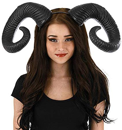 NewL Gothic Halloween Cosplay Haarschmuck Realistisch Schwarz Rot Lang Teufelshorn Stirnband Karneval Party Bandana (Schwarz Ziegenhorn)