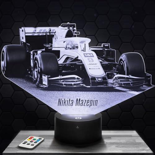 Nachttischlampe - Touch-Nachtlicht Formule 1 N. Mazepin F1 Team 3D-LED-Lampe Illusion, Geschenkidee Weihnachten Geburtstag Junge und Mädchen Nachttischlampe Kinder- oder Erwachsenenzimmer