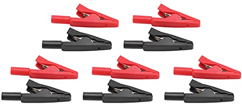 Pinzas de Cocodrilo 2mm Juego de 5 para Prueba Eléctrica con Conector de Aguja y Clip Aislado Rojo/Negro - Material PA, Conector Trasero 2mm